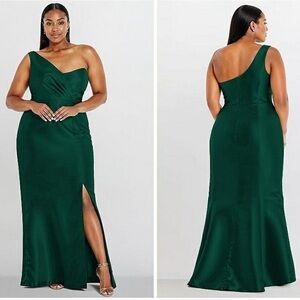 NWT Alfred Sung Draped One-Shoulder Satin Trumpet Dress Gown Size 18 D827 Green